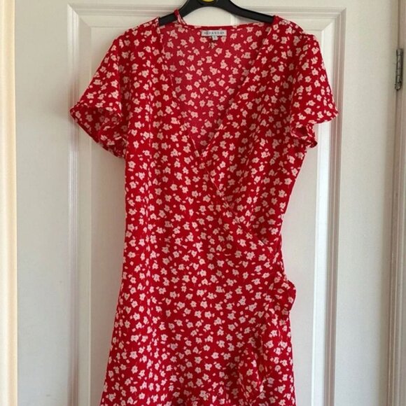 Red Floral Wrap Dress – Size S - Picture 1 of 3